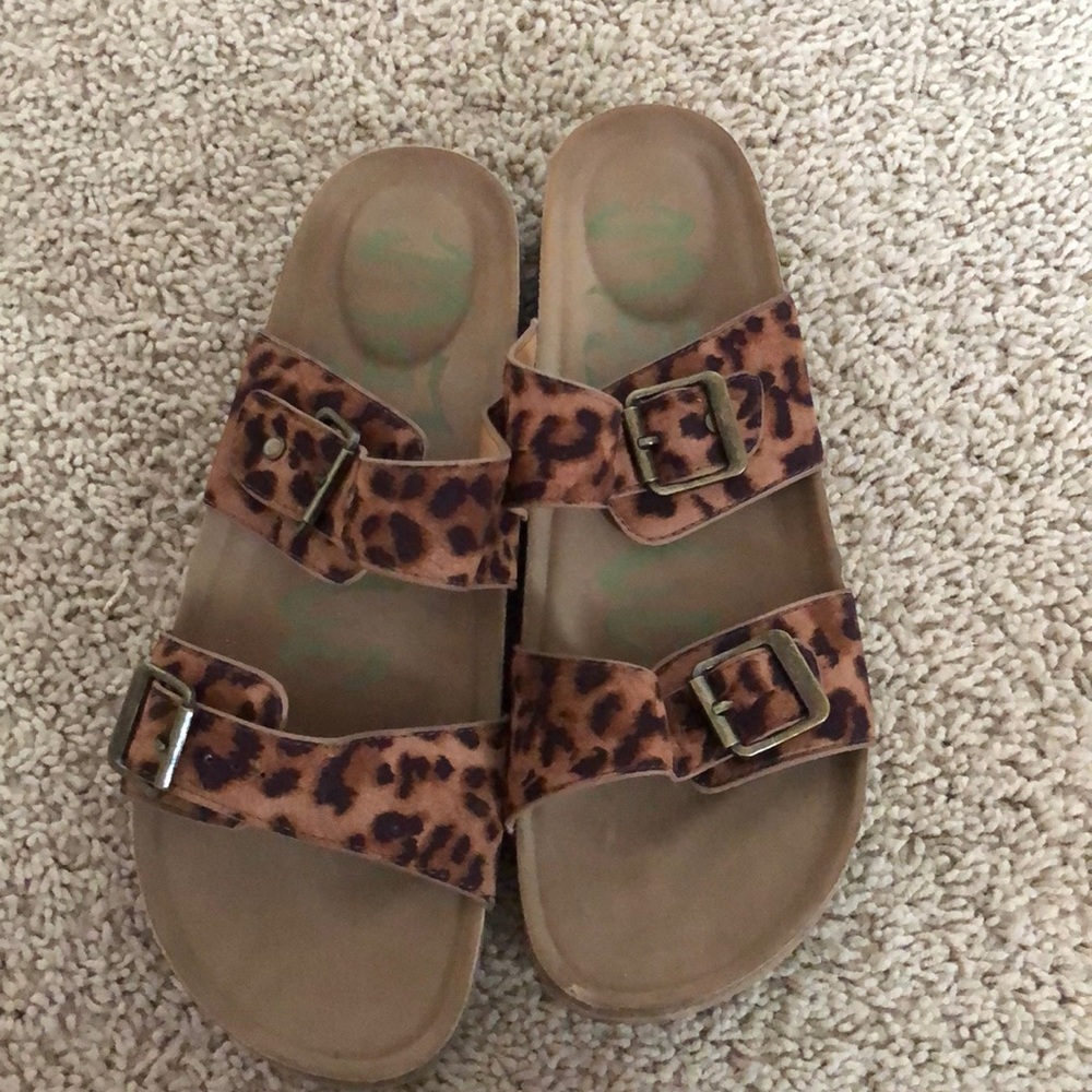 Leopard two-strap sandals